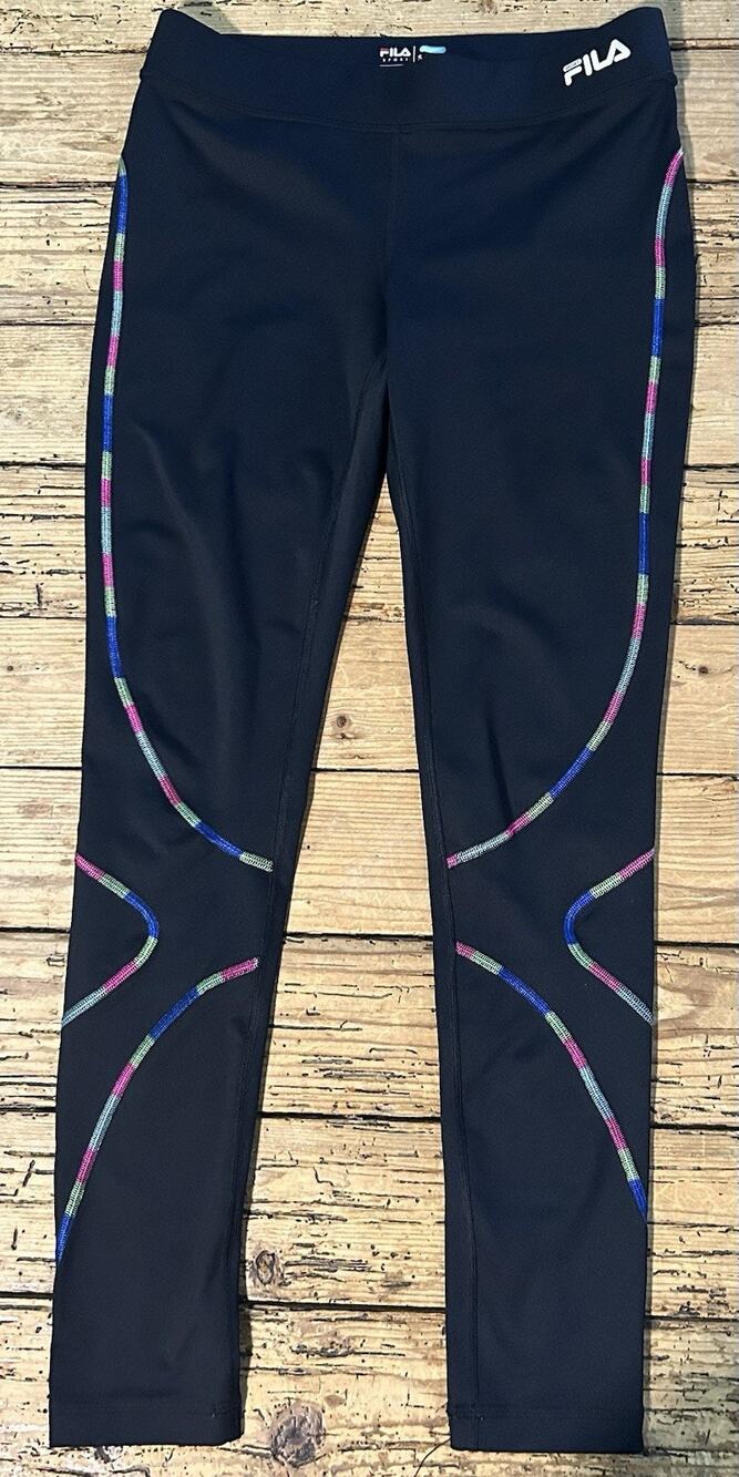 FILA Performance Women’s Size S Black Rainbow Stitching Workout Leggings